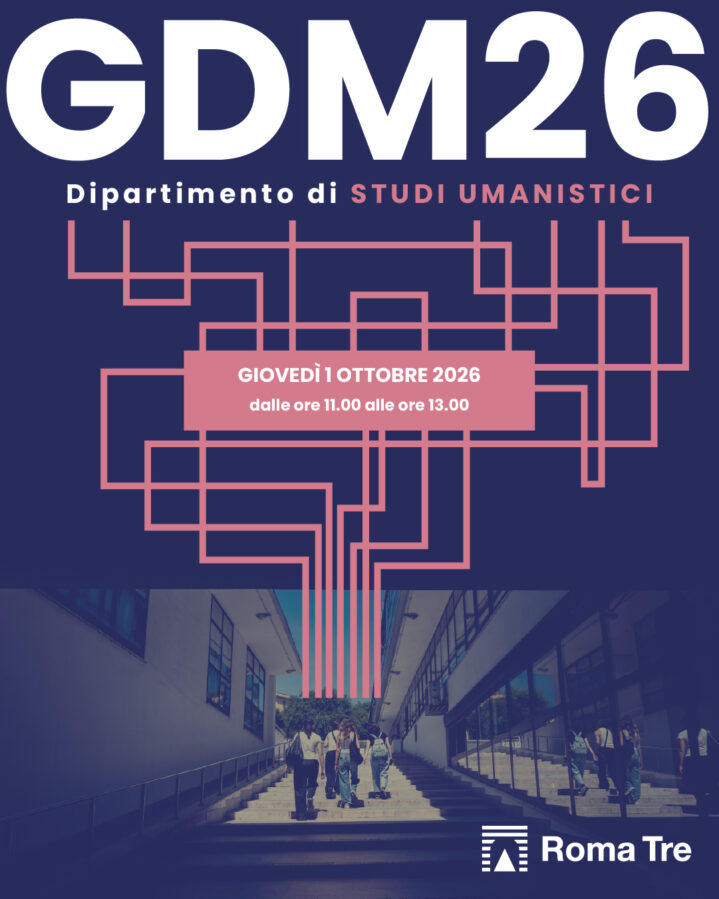 Locandina GDM26 del Dipartimento di Studi Umanistici di Roma Tre, con data dell'evento: 1 ottobre 2026, ore 11.00-13.00.