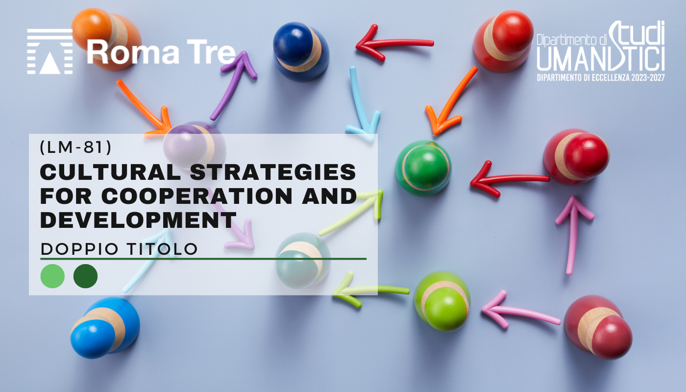 Locandina del programma di doppio titolo del corso LM-81 Cultural Strategies for Cooperation and Development.